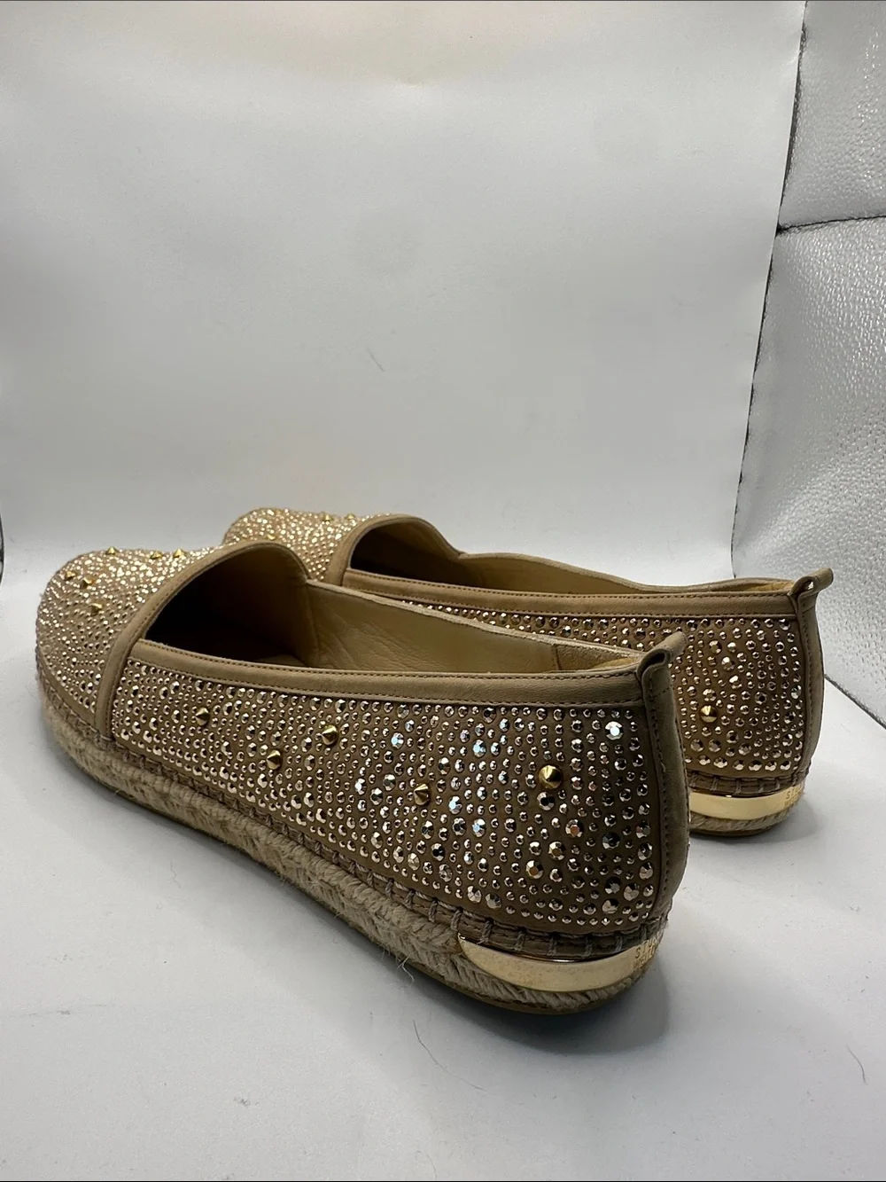 Stuart Weizman Embellished Tan Espadrille Flats with Crystal Accents size 11 M
